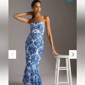 NWT Shoshanna Alexi strapless lace midi dress in blue